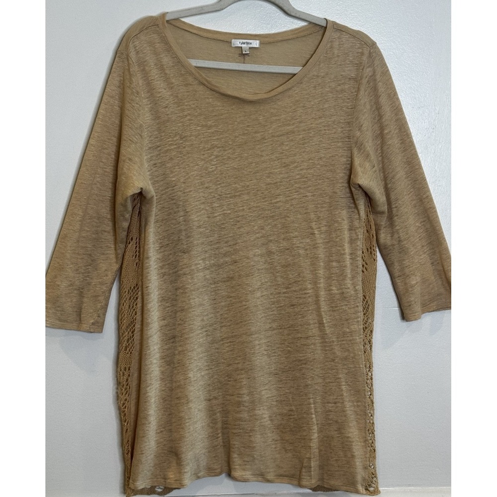 Tyler Boe Linen Top L Khaki Lagenlook Coastal Chic Boho Resort Minimalist - Picture 13 of 14